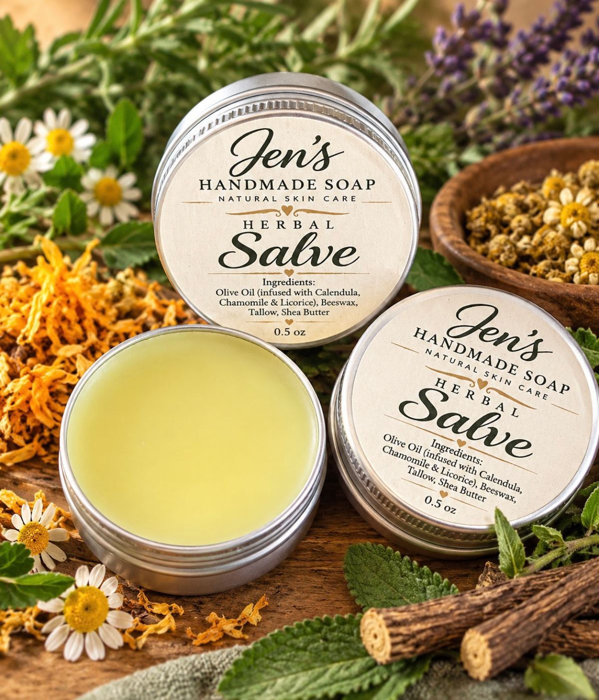 Jen’s Herbal Salve – Calendula, Chamomile, Licorice. Skin Care | 0.5 oz