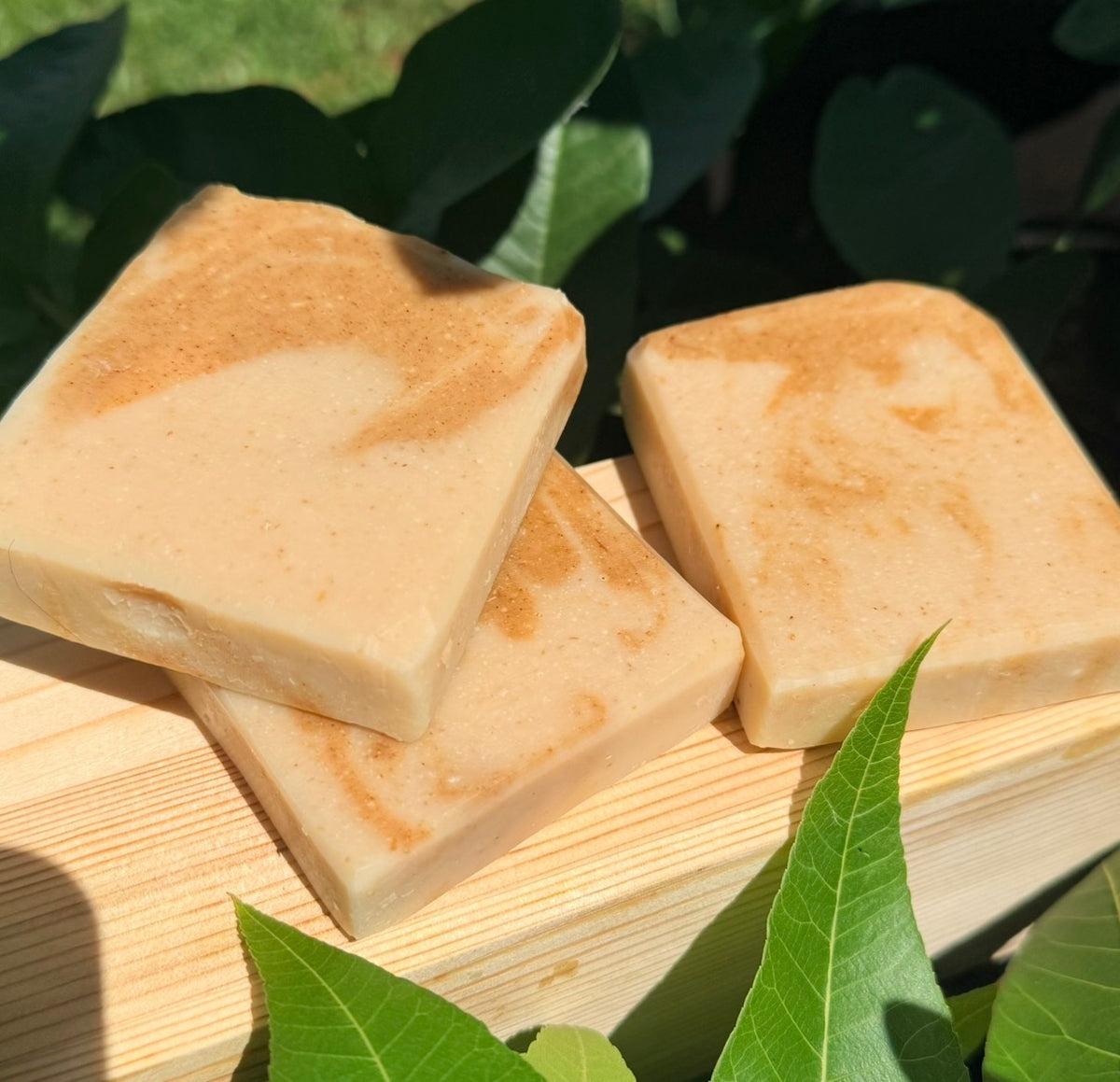 Handcrafted goat milk soap bars with turmeric, and oatmeal by Jen’s Handmade Soap.”